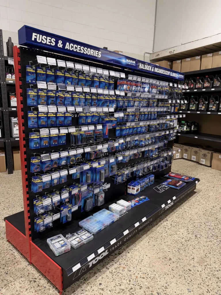 Fuses and accessories wall inside Revolve Auto Parts